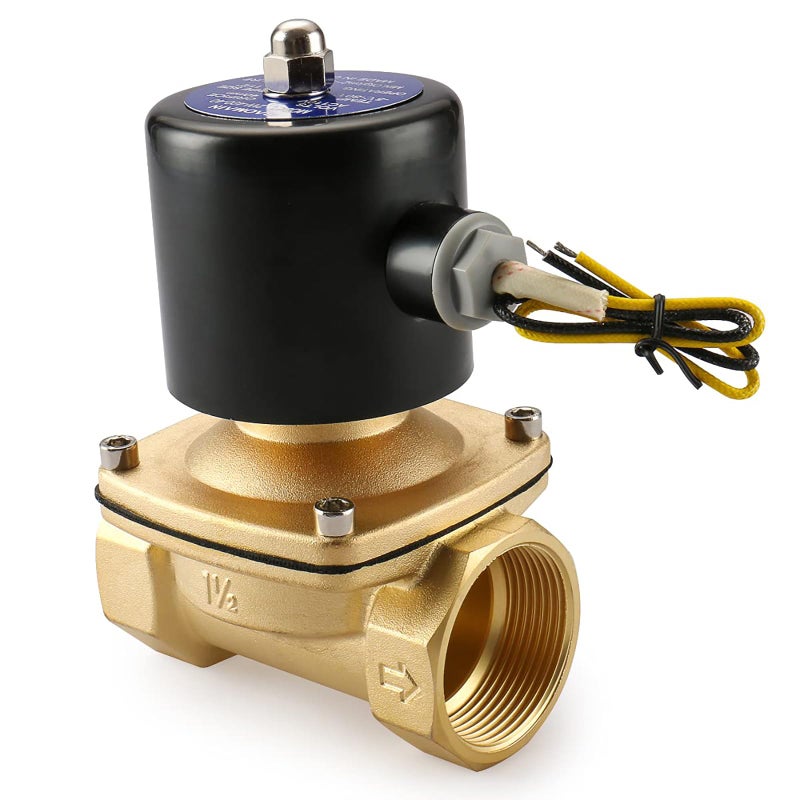 Baomain Brass Electric Solenoid Valve 1-1/2 Inch DC 12V Thread Direct Acting Normally Closed Compatible with Water Air 2W-400-40 Gold - Image 1
